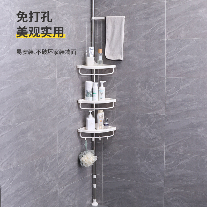 Stainless steel ceiling stand bathroom shelf Toilet retractable corner storage shelf perforation-free corner storage shelf