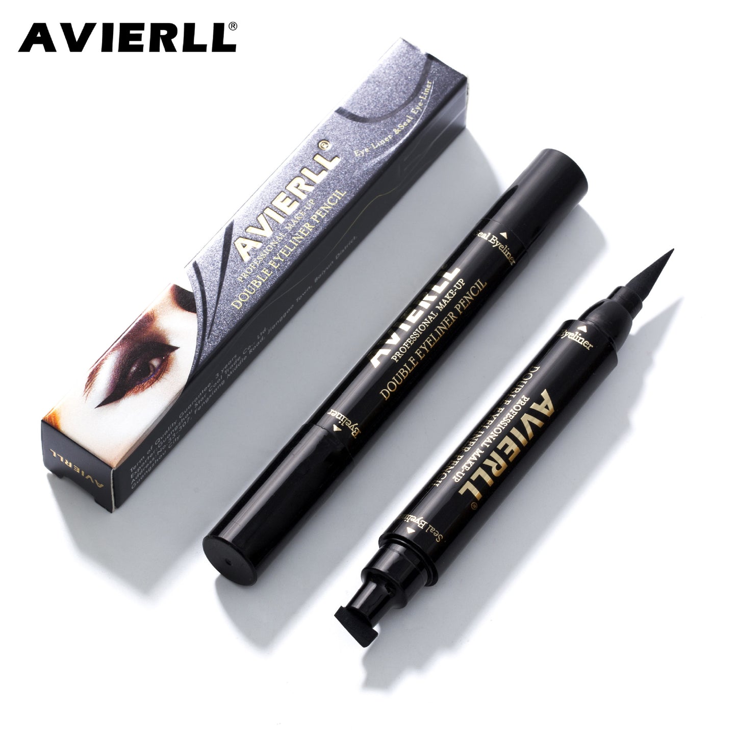 Wish cross-border makeup double head seal eyeliner pen triangle seal eyeliner 2 and 1 waterproof eyeliner pen new style