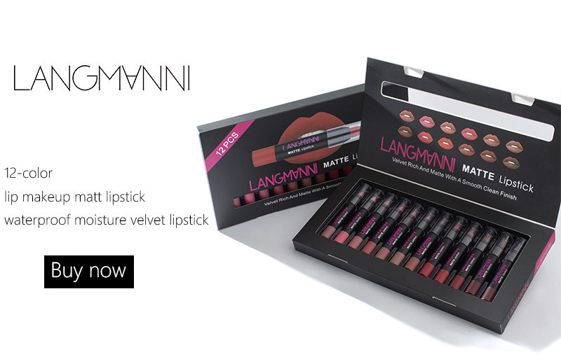 Langmanni 12 lipstick sets with matte lipstick lip gloss