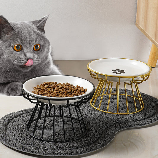 Porcelain bowl Nordic cat bowl high-foot ceramic cat food bowl snack canned plate