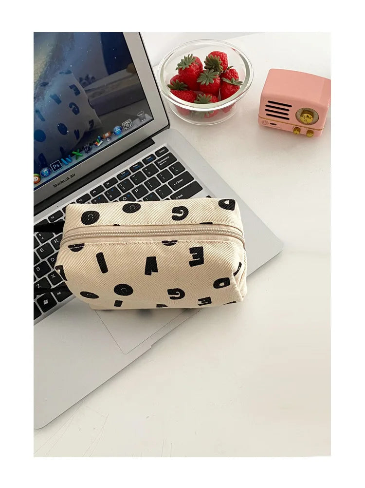 Letters Print Women Canvas Cosmetic Bags Cotton Cloth Make Up Bag Pouch Little Handbag Clutch Travel Organizer Case For Girls