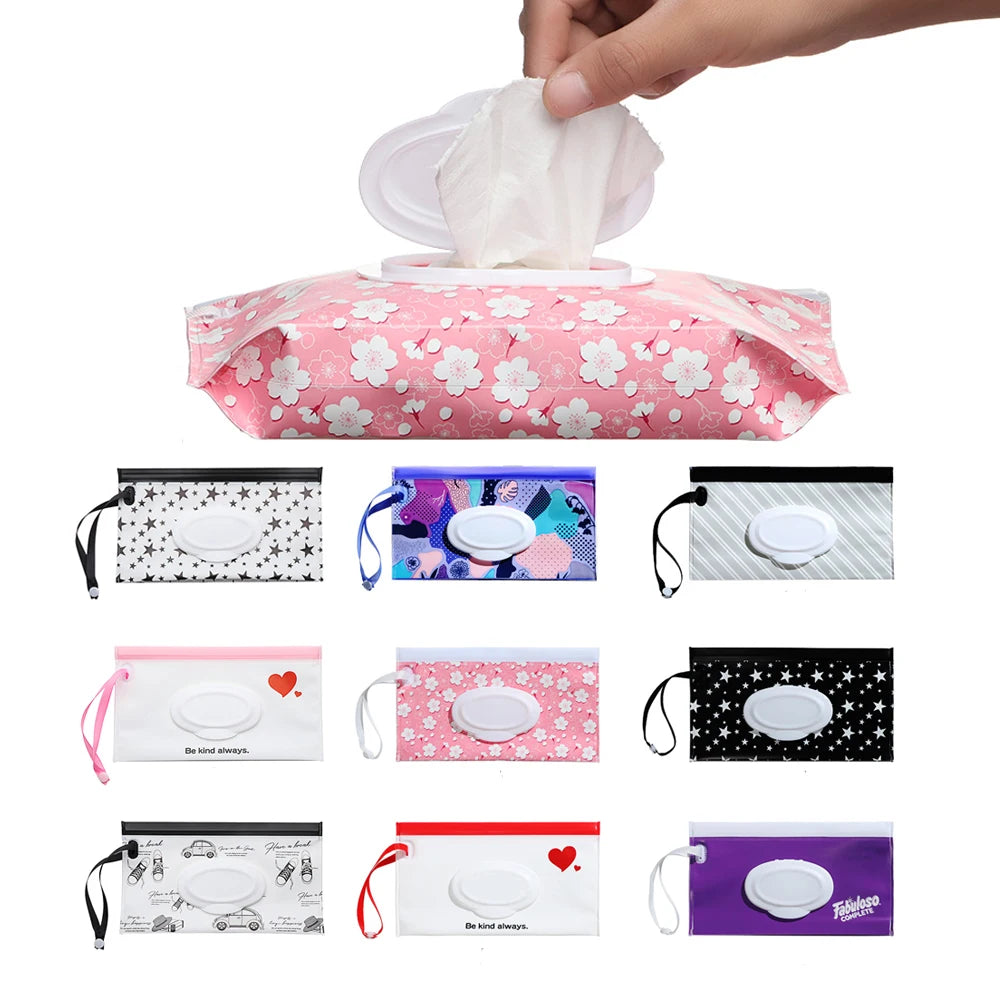 Snap Strap Portable Baby Wet Wipes Bag Tissue Box Container Eco-friendly Easy-carry Clamshell Cosmetic Cleaning Cases 24*13.5cm