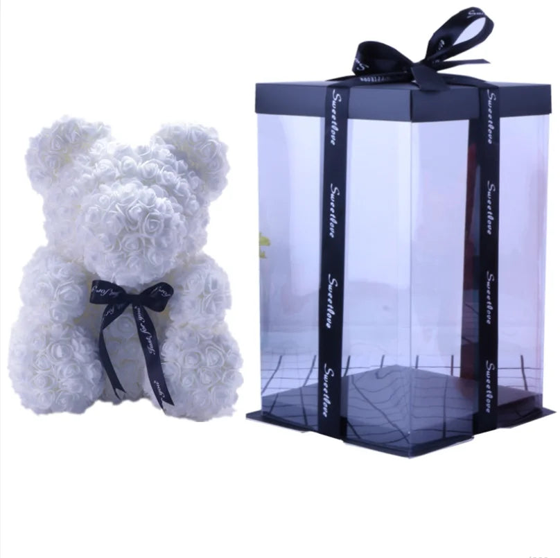 High Quality 40cm Artificial Roses Foam bear with gift box flower teddy Bear Gift for Valentine day mother's day gift