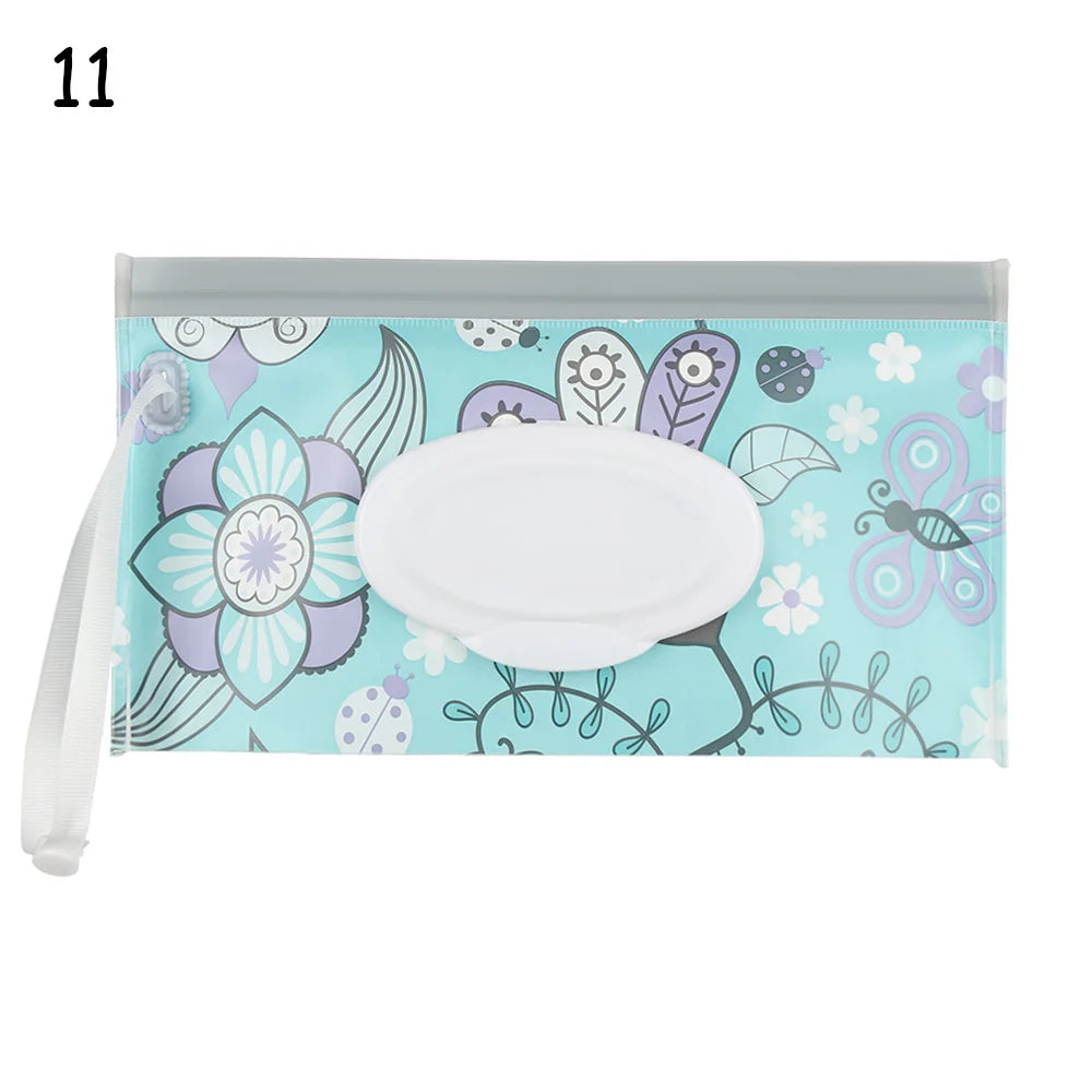 Snap Strap Portable Baby Wet Wipes Bag Tissue Box Container Eco-friendly Easy-carry Clamshell Cosmetic Cleaning Cases 24*13.5cm