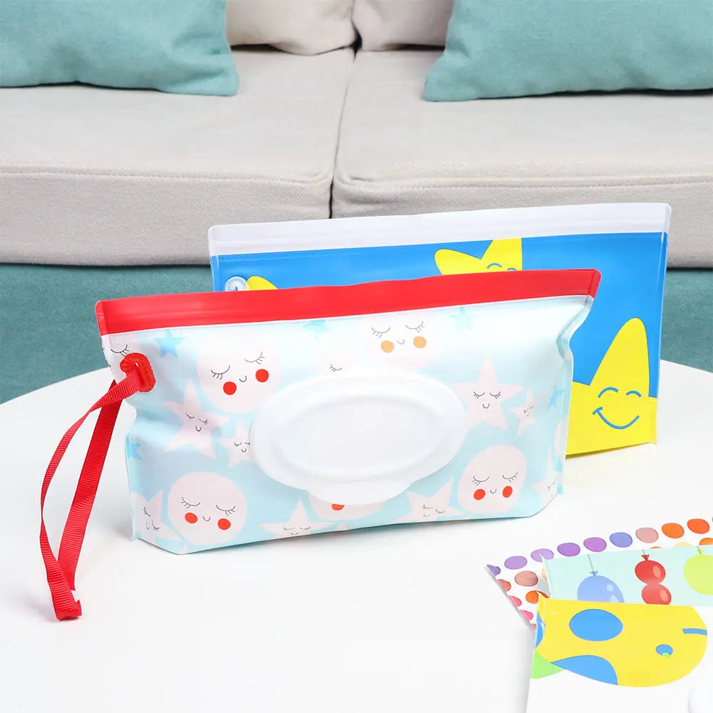 Snap Strap Portable Baby Wet Wipes Bag Tissue Box Container Eco-friendly Easy-carry Clamshell Cosmetic Cleaning Cases 24*13.5cm