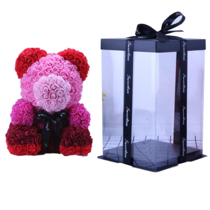 High Quality 40cm Artificial Roses Foam bear with gift box flower teddy Bear Gift for Valentine day mother's day gift