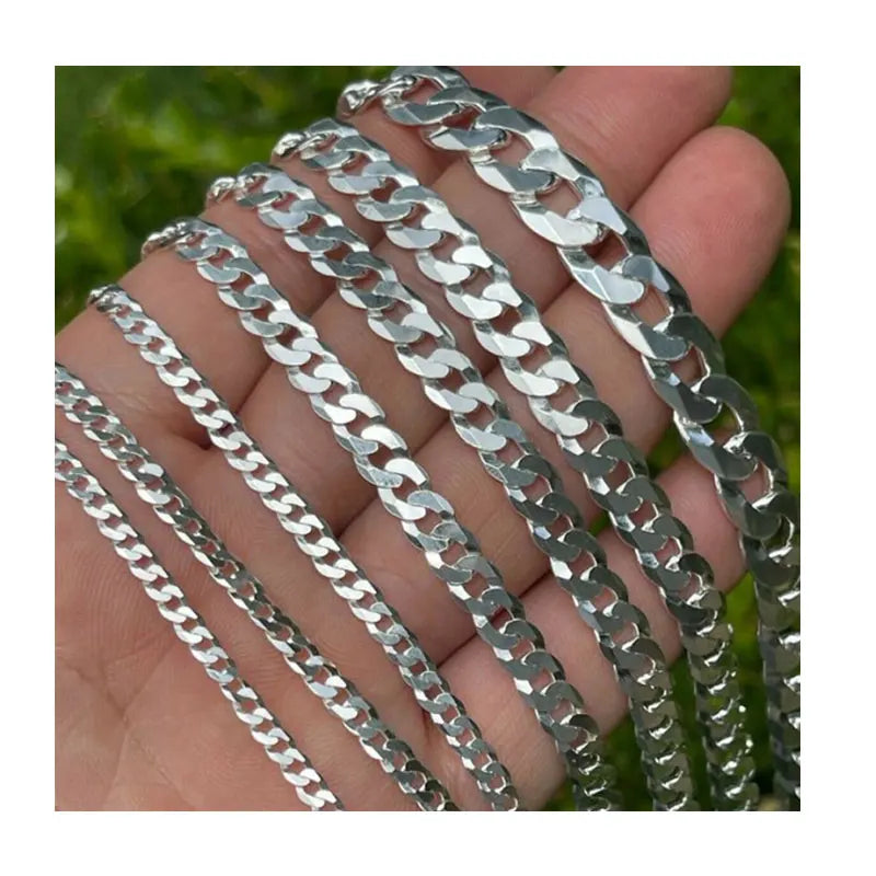 RINNTIN SC60-5 wholesale price 5mm diamond cut curb link chain necklace sterling silver 925 jewelry men cuban link chain