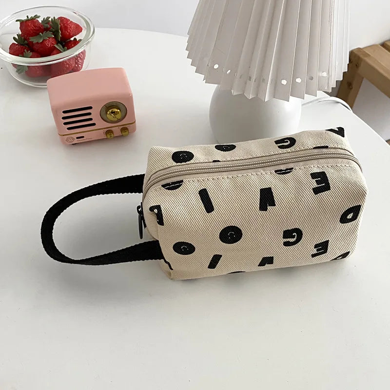 Letters Print Women Canvas Cosmetic Bags Cotton Cloth Make Up Bag Pouch Little Handbag Clutch Travel Organizer Case For Girls