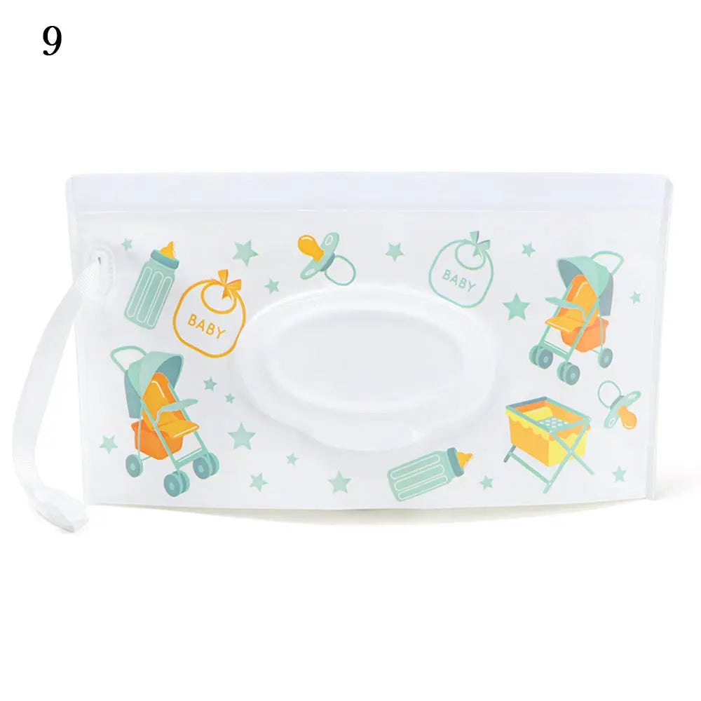 Snap Strap Portable Baby Wet Wipes Bag Tissue Box Container Eco-friendly Easy-carry Clamshell Cosmetic Cleaning Cases 24*13.5cm