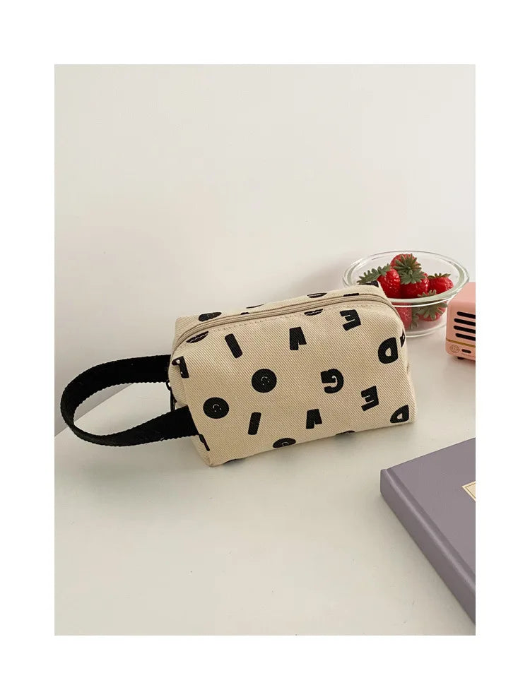 Letters Print Women Canvas Cosmetic Bags Cotton Cloth Make Up Bag Pouch Little Handbag Clutch Travel Organizer Case For Girls