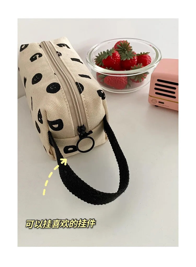 Letters Print Women Canvas Cosmetic Bags Cotton Cloth Make Up Bag Pouch Little Handbag Clutch Travel Organizer Case For Girls