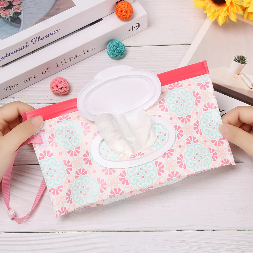 Snap Strap Portable Baby Wet Wipes Bag Tissue Box Container Eco-friendly Easy-carry Clamshell Cosmetic Cleaning Cases 24*13.5cm