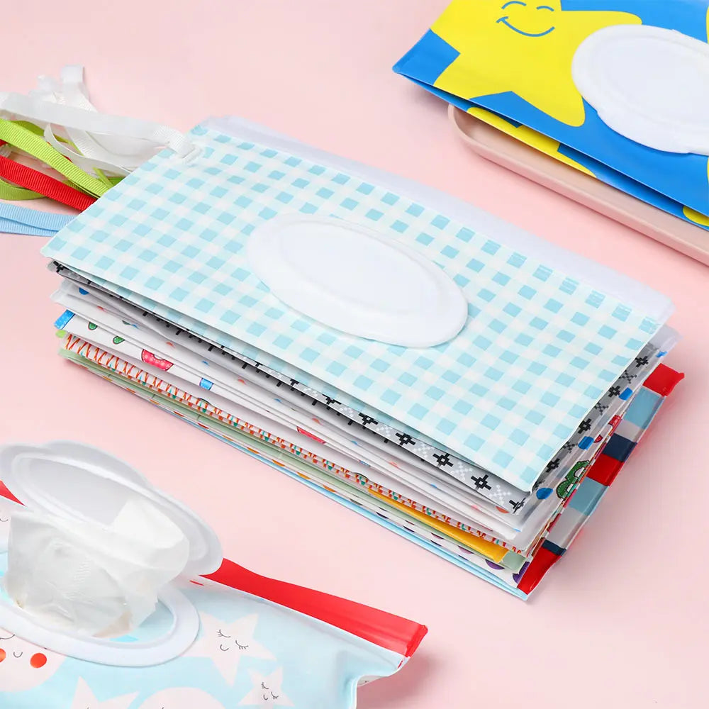 Snap Strap Portable Baby Wet Wipes Bag Tissue Box Container Eco-friendly Easy-carry Clamshell Cosmetic Cleaning Cases 24*13.5cm