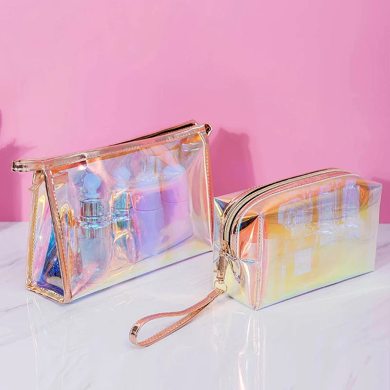 Makeup Bags Transparent Pretty Fashion Laser Travel Cosmetic Bag Toiletry Brush Bags Organizer Necessary Case Wash Make Up Box