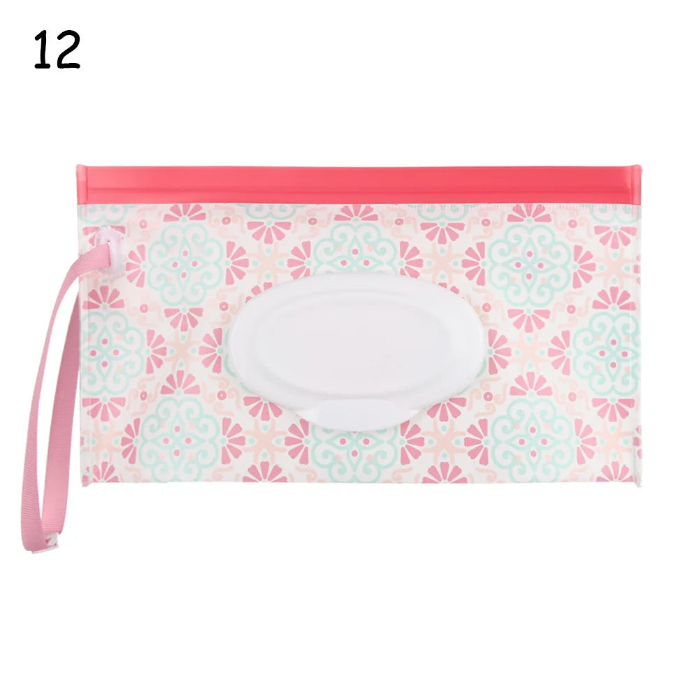 Snap Strap Portable Baby Wet Wipes Bag Tissue Box Container Eco-friendly Easy-carry Clamshell Cosmetic Cleaning Cases 24*13.5cm