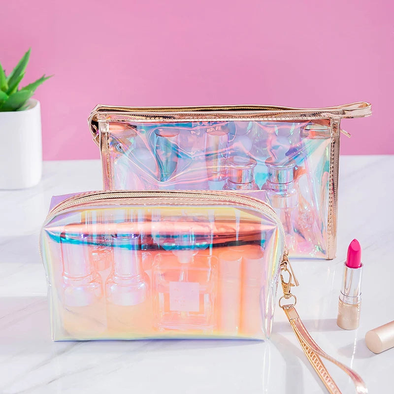 Makeup Bags Transparent Pretty Fashion Laser Travel Cosmetic Bag Toiletry Brush Bags Organizer Necessary Case Wash Make Up Box