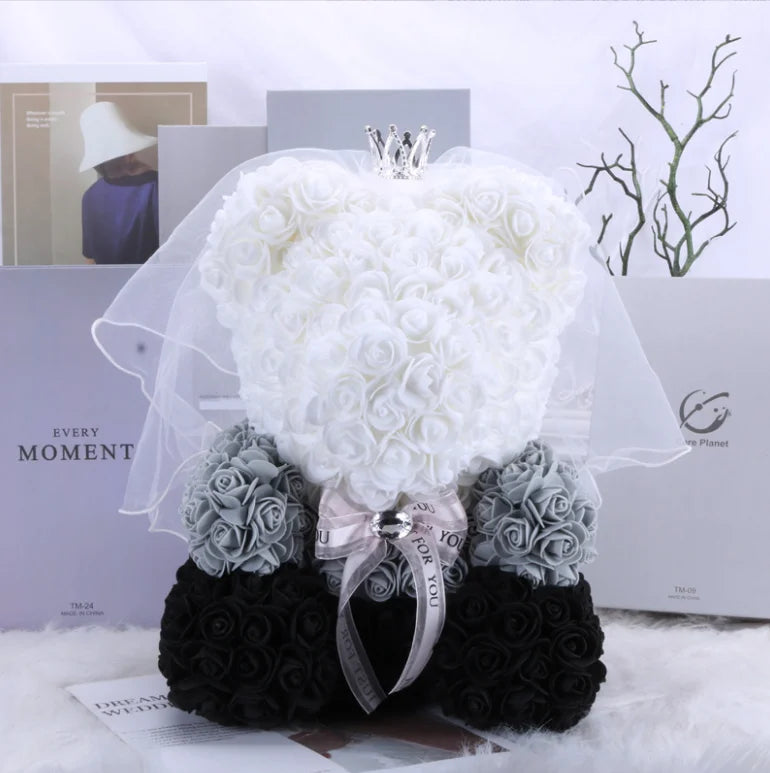 High Quality 40cm Artificial Roses Foam bear with gift box flower teddy Bear Gift for Valentine day mother's day gift