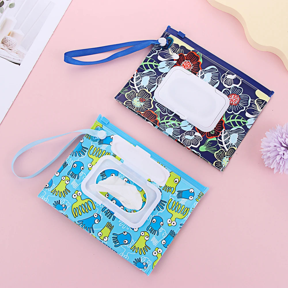 Snap Strap Portable Baby Wet Wipes Bag Tissue Box Container Eco-friendly Easy-carry Clamshell Cosmetic Cleaning Cases 24*13.5cm