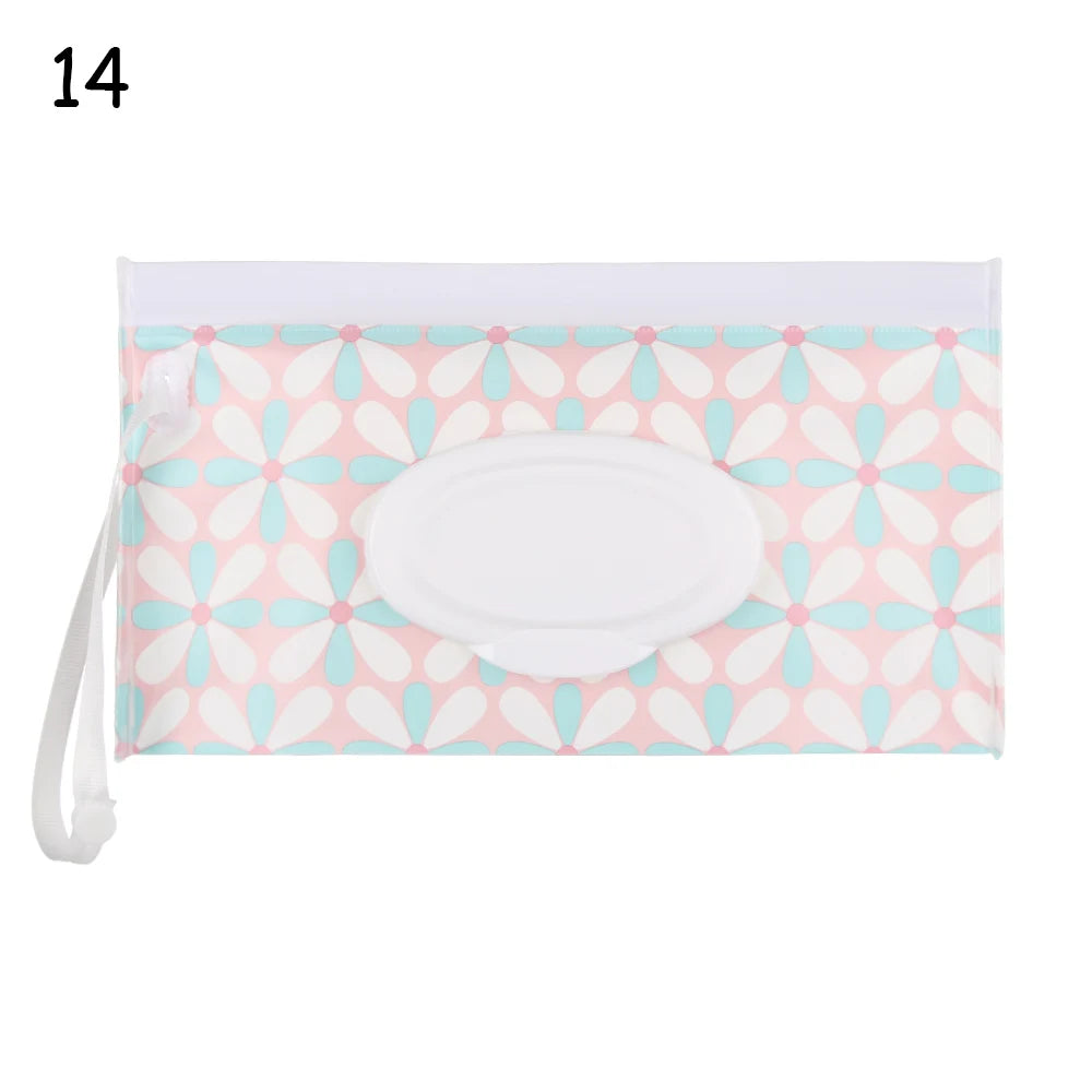 Snap Strap Portable Baby Wet Wipes Bag Tissue Box Container Eco-friendly Easy-carry Clamshell Cosmetic Cleaning Cases 24*13.5cm