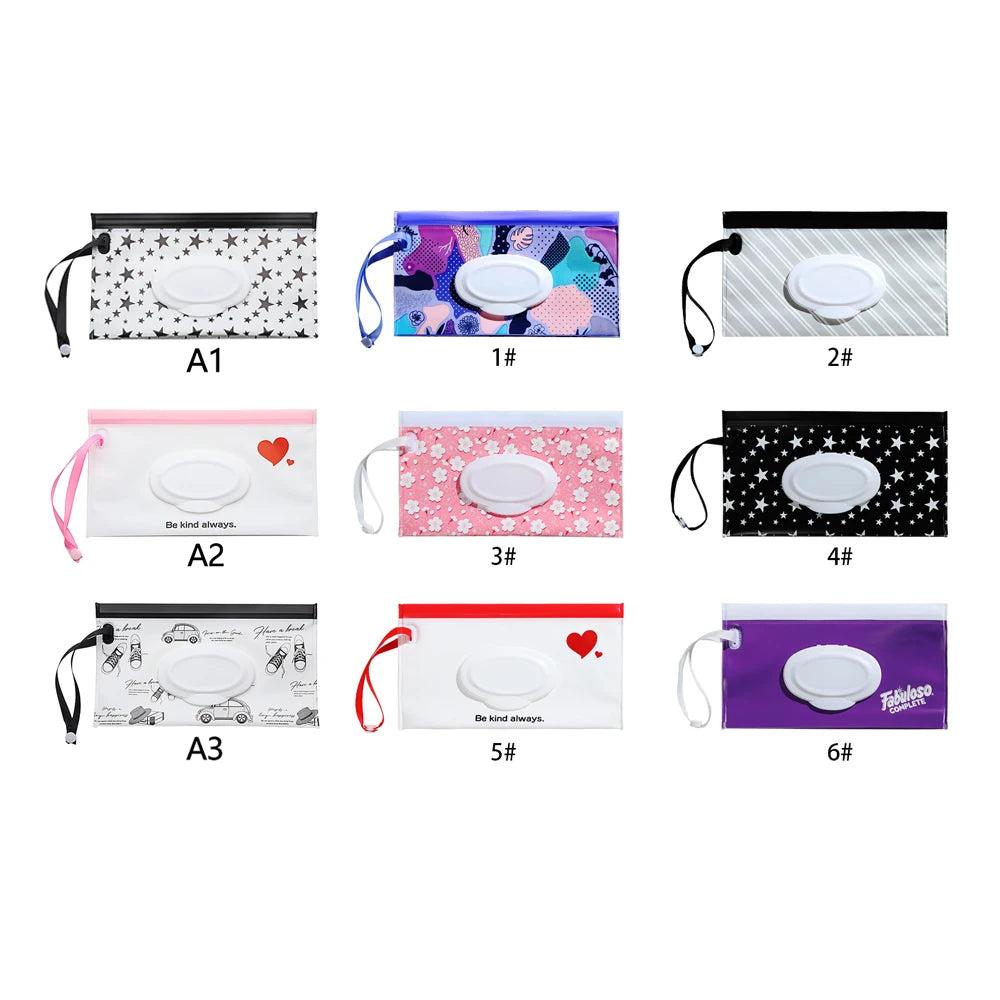 Snap Strap Portable Baby Wet Wipes Bag Tissue Box Container Eco-friendly Easy-carry Clamshell Cosmetic Cleaning Cases 24*13.5cm