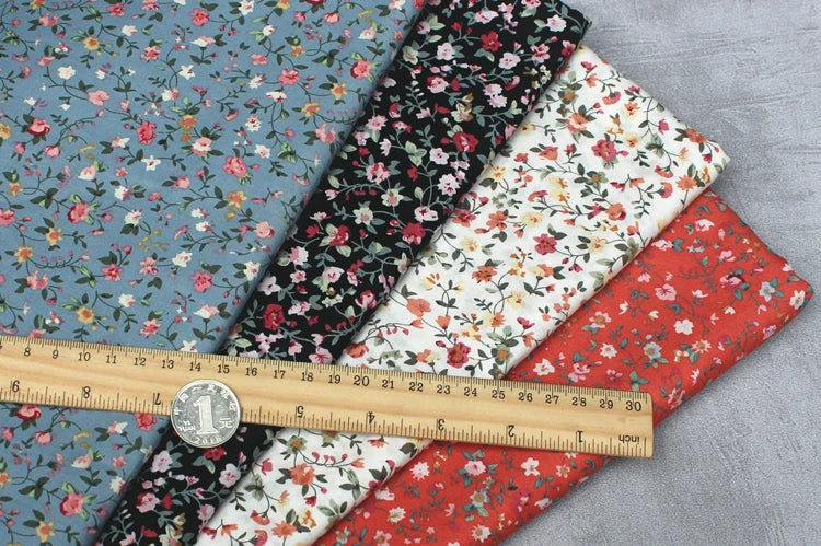 140x50cm Pastoral Floral Plain Cotton Sewing Fabric DIY Children's Wear Cloth Make Bedding Quilt Decoration Home 170g/m