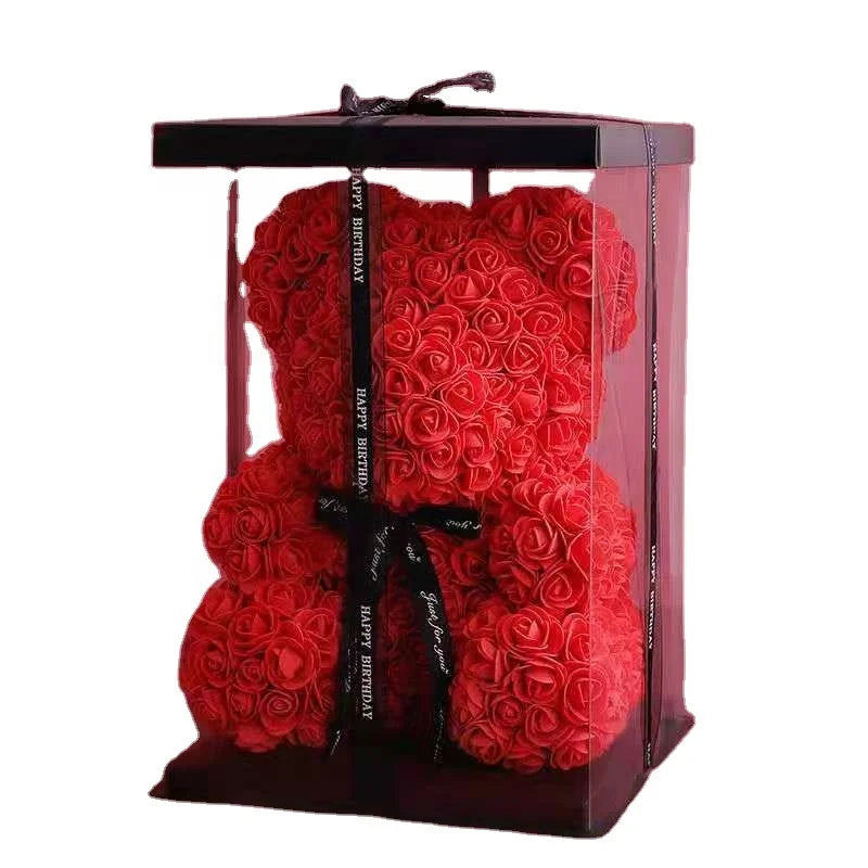 High Quality 40cm Artificial Roses Foam bear with gift box flower teddy Bear Gift for Valentine day mother's day gift