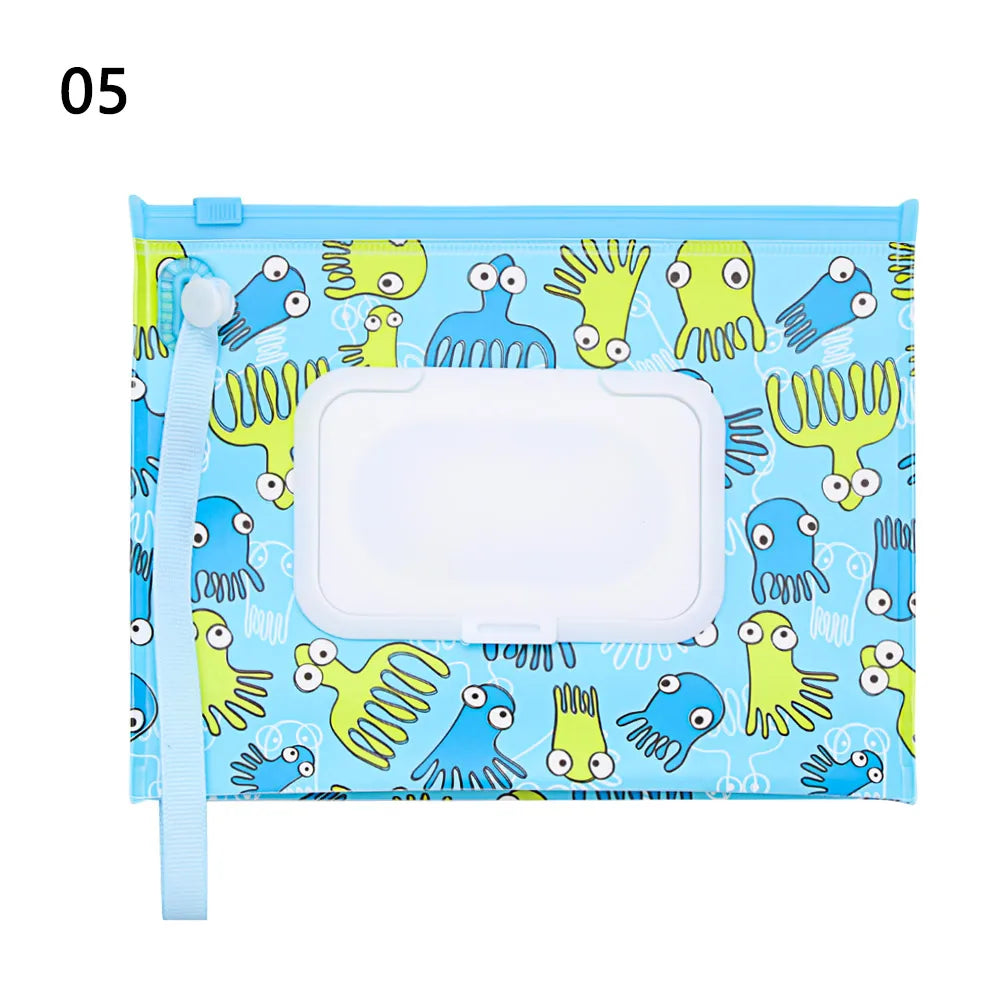 Snap Strap Portable Baby Wet Wipes Bag Tissue Box Container Eco-friendly Easy-carry Clamshell Cosmetic Cleaning Cases 24*13.5cm