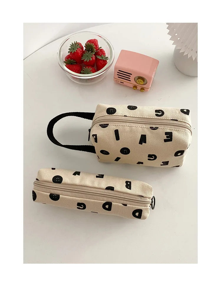 Letters Print Women Canvas Cosmetic Bags Cotton Cloth Make Up Bag Pouch Little Handbag Clutch Travel Organizer Case For Girls