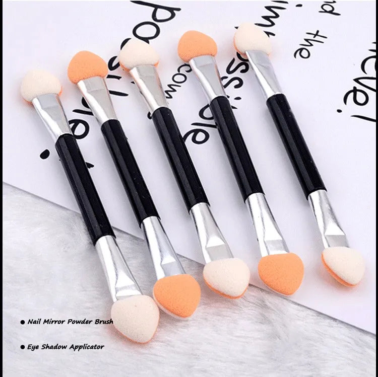 10pcs Eyeshadow Applicator Pro Sponge Double Ended Make Up Supplies Portable Eye Shadow Brushes Nail Mirror Powder Brush