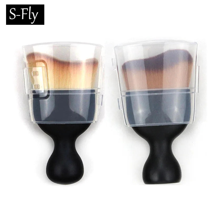 S Shape Cream Blush Makeup Brush Contour Foundation Loose Powder Brush Multifunctional Kabuki Makeup Brushes With Protect Lid