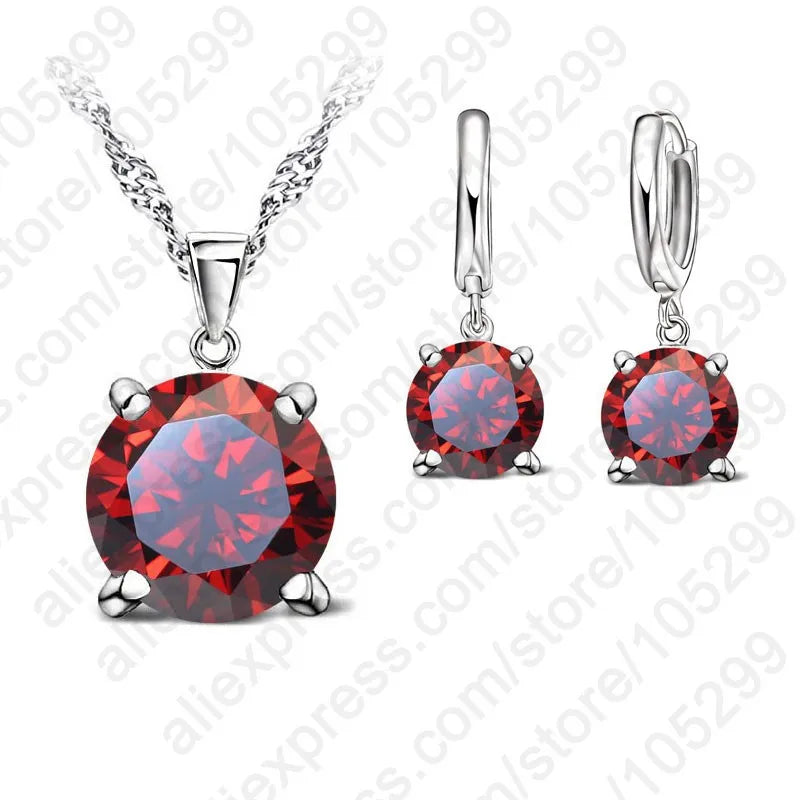 925 Sterling Silver Jewelry Sets 4 Claws Cubic Zirconia CZ Pendant Necklace Earring Fashion Jewelry For Women SET