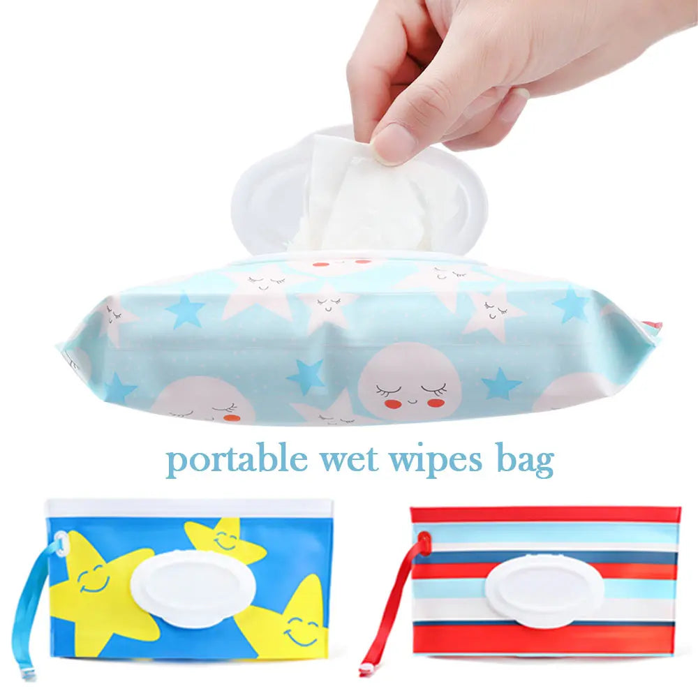 Snap Strap Portable Baby Wet Wipes Bag Tissue Box Container Eco-friendly Easy-carry Clamshell Cosmetic Cleaning Cases 24*13.5cm