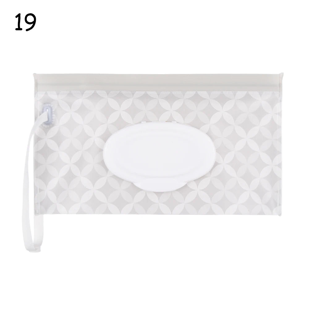 Snap Strap Portable Baby Wet Wipes Bag Tissue Box Container Eco-friendly Easy-carry Clamshell Cosmetic Cleaning Cases 24*13.5cm