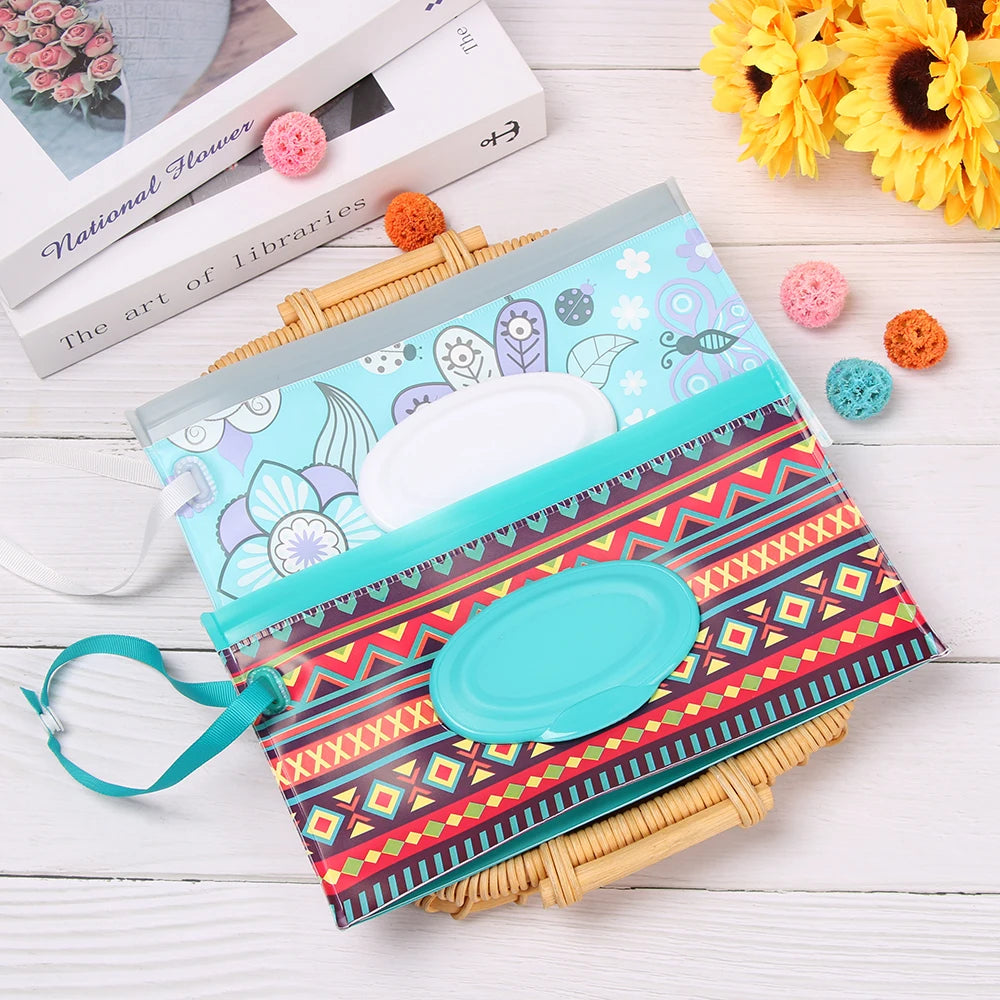 Snap Strap Portable Baby Wet Wipes Bag Tissue Box Container Eco-friendly Easy-carry Clamshell Cosmetic Cleaning Cases 24*13.5cm