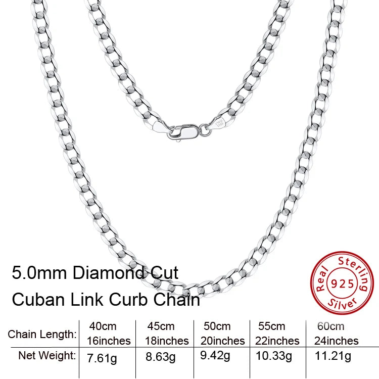 RINNTIN SC60-5 wholesale price 5mm diamond cut curb link chain necklace sterling silver 925 jewelry men cuban link chain