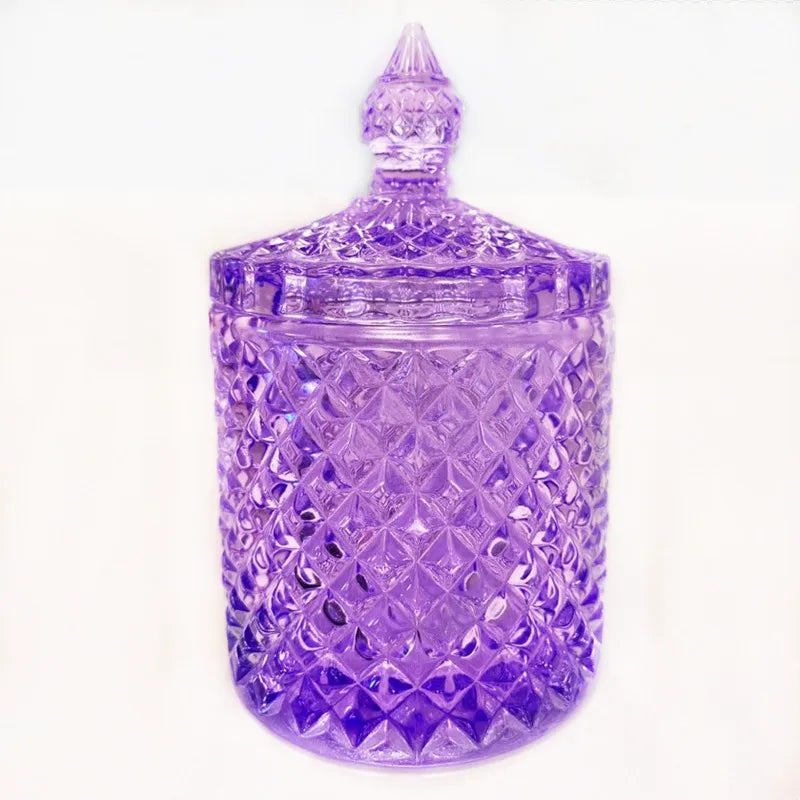 Glass Decorative Candle Jar Crystal Candy Storage Jar Suitable For Storage Food Kitchen Purple Container With Lid