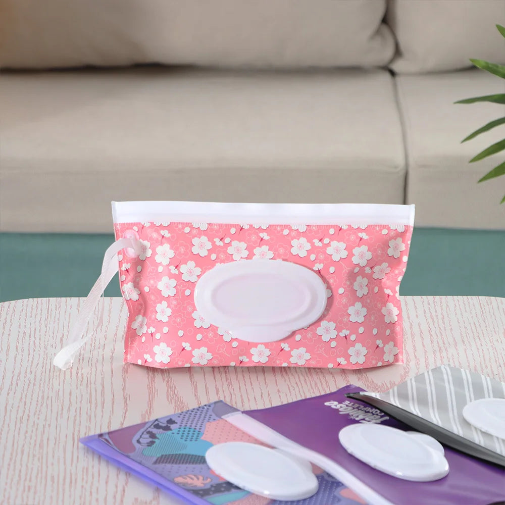 Snap Strap Portable Baby Wet Wipes Bag Tissue Box Container Eco-friendly Easy-carry Clamshell Cosmetic Cleaning Cases 24*13.5cm