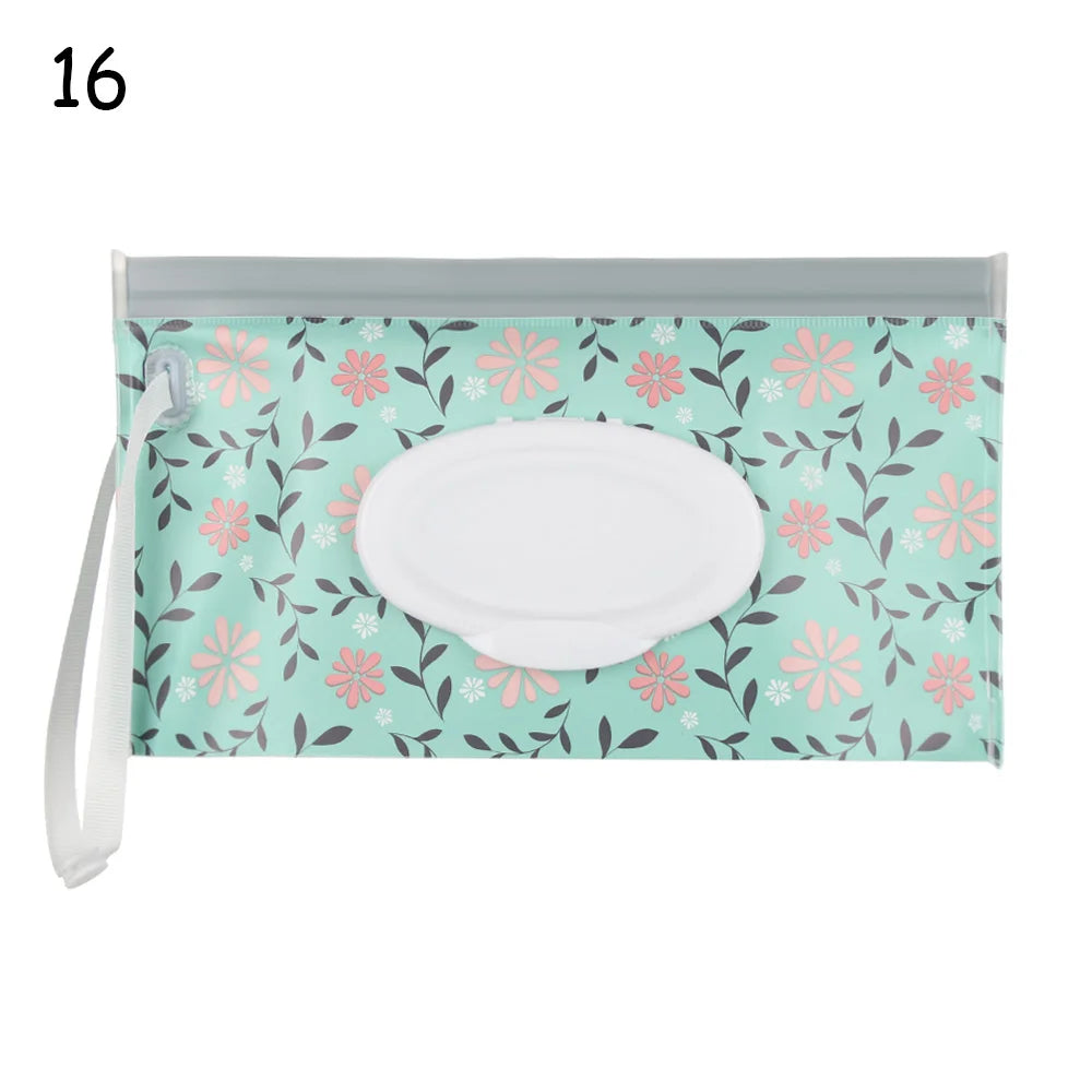 Snap Strap Portable Baby Wet Wipes Bag Tissue Box Container Eco-friendly Easy-carry Clamshell Cosmetic Cleaning Cases 24*13.5cm