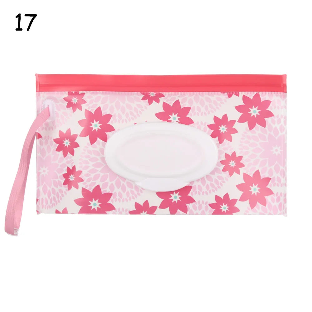 Snap Strap Portable Baby Wet Wipes Bag Tissue Box Container Eco-friendly Easy-carry Clamshell Cosmetic Cleaning Cases 24*13.5cm