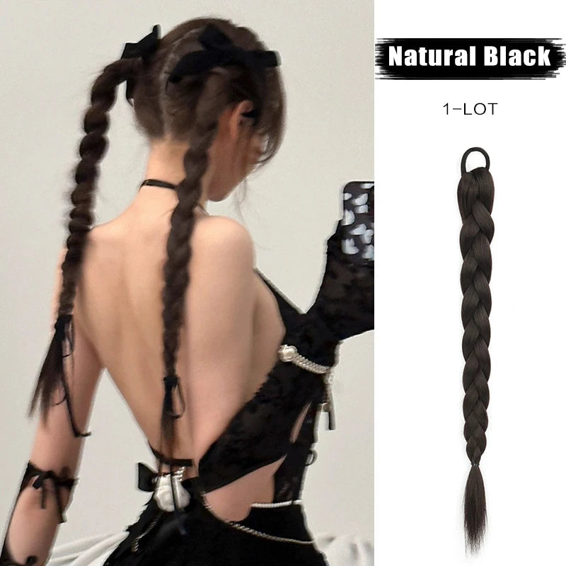 FORLISEE Synthetic Wig Braid Natural Spicy Girl Pigtail Fried Dough Twists Long Braid Can Tie High Ponytail Boxing Braid Wig