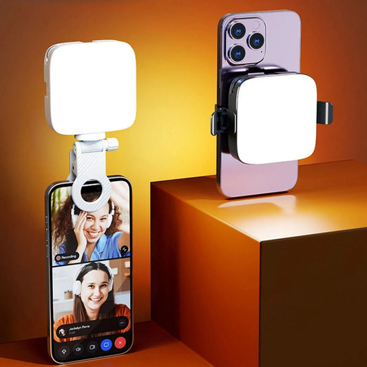 Mini Clip-on Selfie Light Bi-Color Video Lighting W/ Cold Shoe For Phone Camera Vlog Removable Back Photography Light