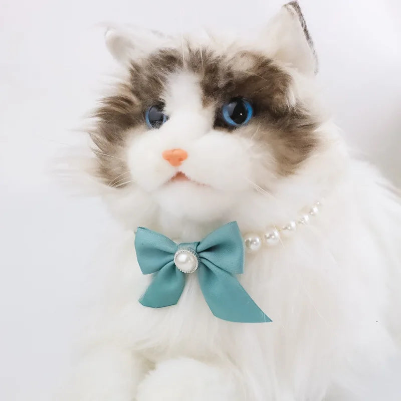 Dog collar Cute adjustable Kitten dog bell necklace jewelry pearl bow pet collar elegant party dress collar