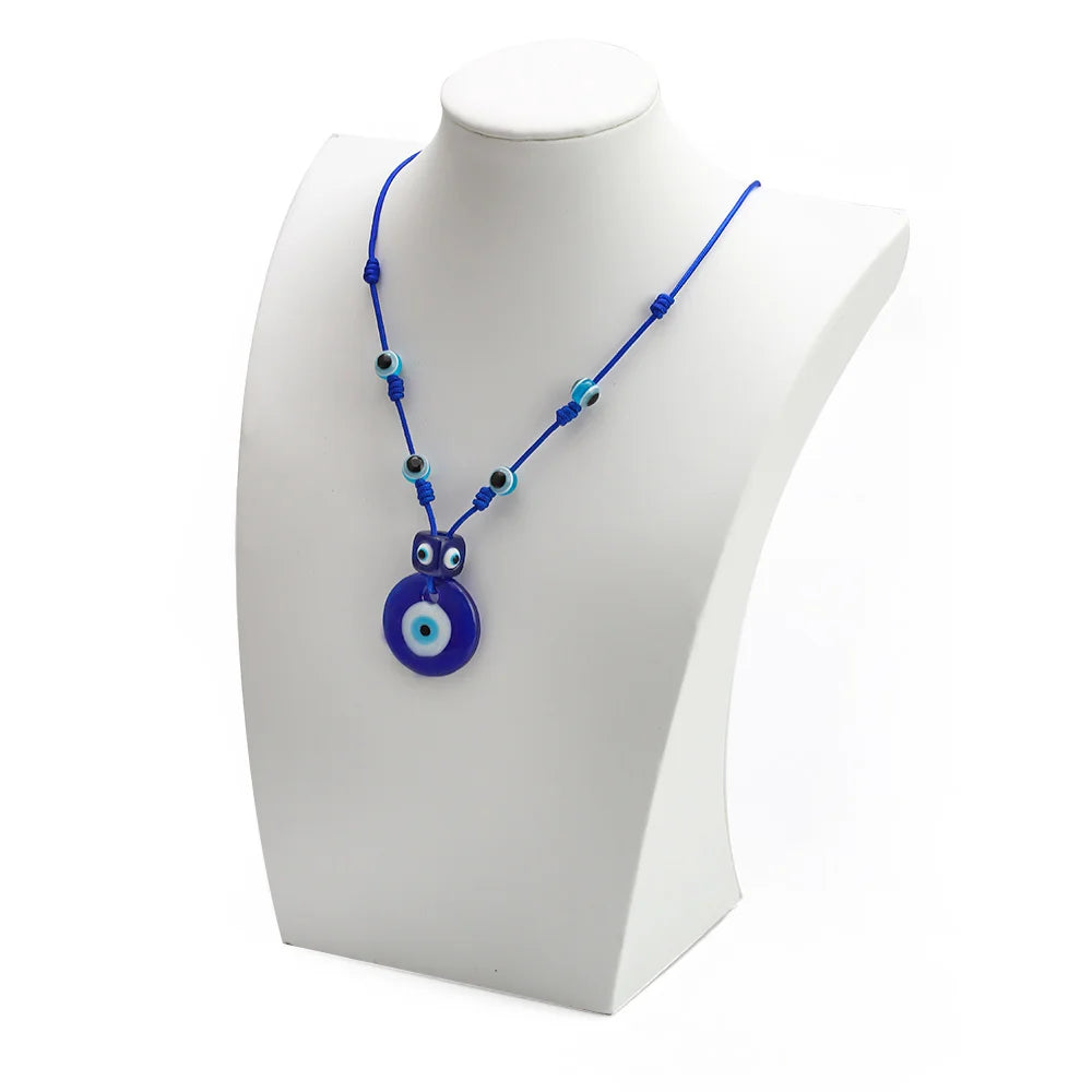 Lucky Eye Glass Blue Turkish Evil Eye Bead Necklace Rope Chain Water Drop Round Pendant Necklace for Women Girls Jewelry NB206