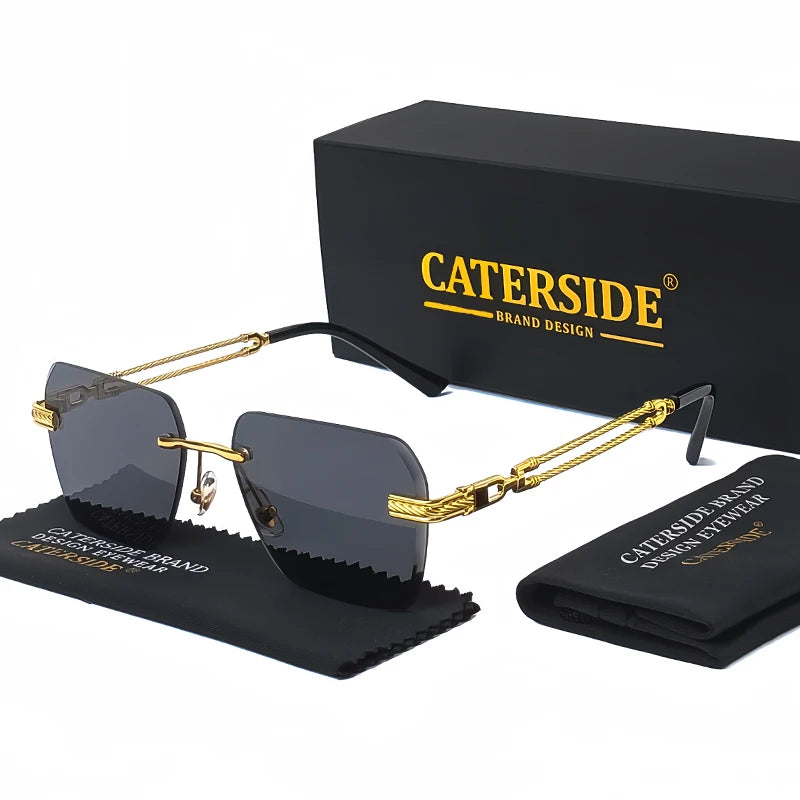 CATERSIDE Rimless Pilot Sunglasses Men Square Metal Frame Sun Glasses Women Gradient UV400 Eyewear Good Idea Choice for Gifts