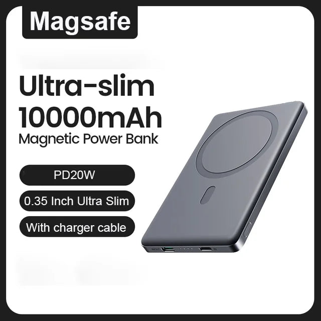 10000mAh Ultra Slim Power Bank 0.35 Inch Magsafe 5000mAh Wireless Portable Charger USB-C Cable PD20W Powerbank for IPhone 16/15