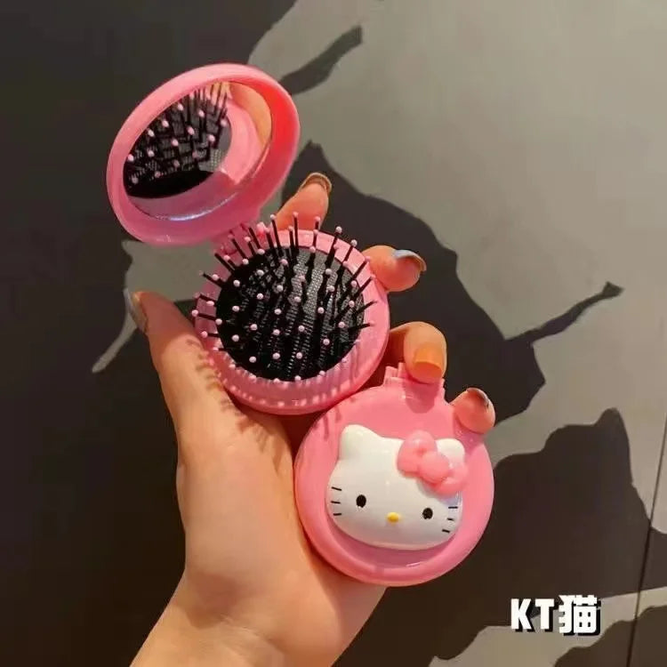 Hello kitty Kuromi My melody cute cartoon foldable comb mirror one-piece creative student portable dormitory make-up mirror