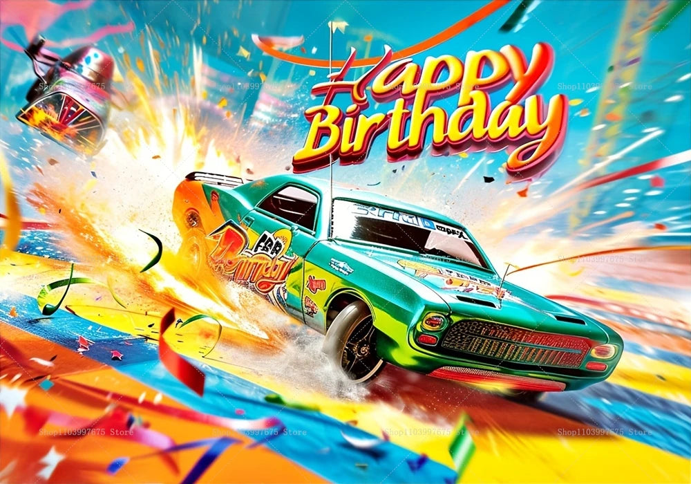 Racing Car Theme Backdrop Hot Wheels Wild Racer Boy 1st Birthday Decor Photography Background Party Supplies Photo Studio Props