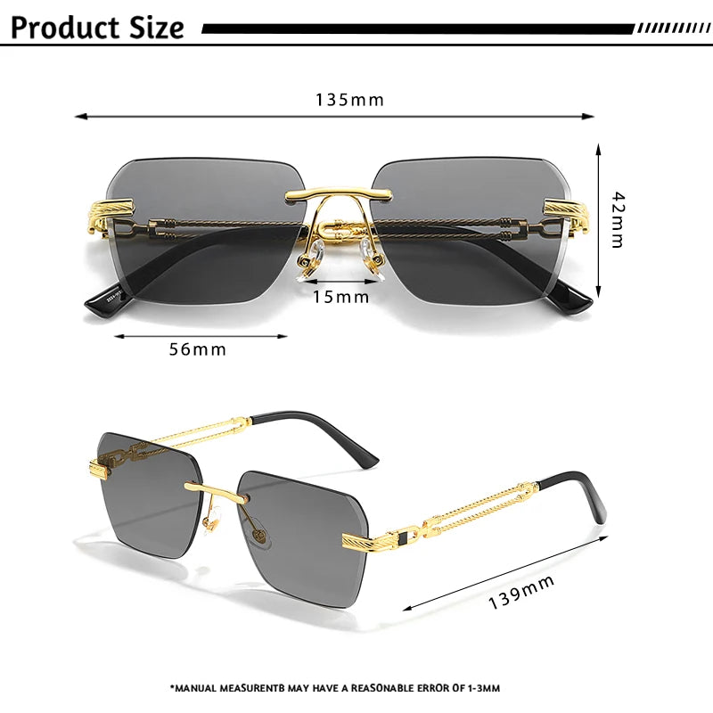 CATERSIDE Rimless Pilot Sunglasses Men Square Metal Frame Sun Glasses Women Gradient UV400 Eyewear Good Idea Choice for Gifts