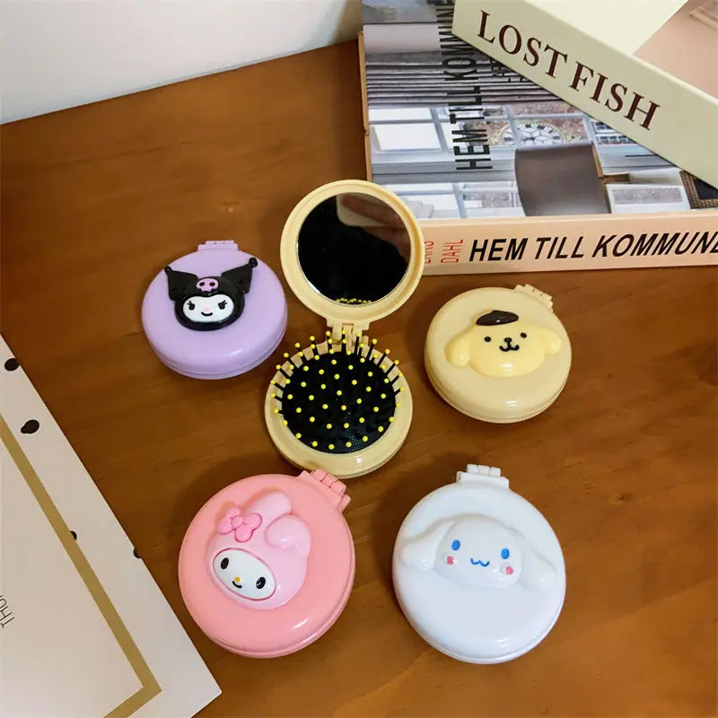 Hello kitty Kuromi My melody cute cartoon foldable comb mirror one-piece creative student portable dormitory make-up mirror