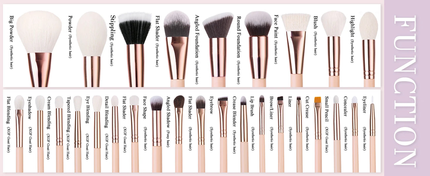 BEILI Pink Makeup Brushes High Quality Powder Foundation Blush Eyeshadow Make Up Brush Set  Natural Hair косметика